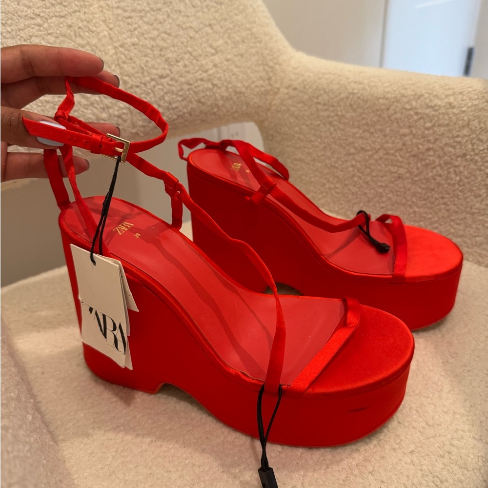 Zara Bold Red Platform Heels